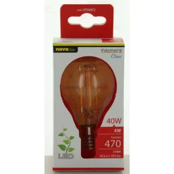 NOVALINE LAMPADINA LED FILAMENTO SFERA 4W=40W E14 RISPARMIO ENERGETICO 89%