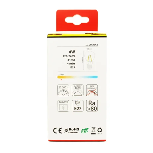 NOVALINE LAMPADINA LED FILAMENTO GOCCIA 4W=40 W E27 RISPARMIO ENERGETICO 87%