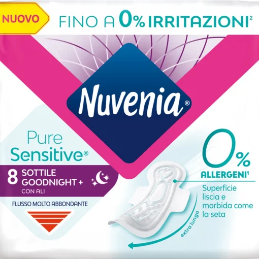 NUVENIA PURE SENSITIVE SOTTILE GOODNIGHT CON ALI 8 PEZZI   ASSORBENTI