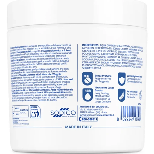 OMEOVITA CERALAB 15% CREMA VISO LEVIGANTE UREA 10% + GLICERINA, ACIDO IALURONICO, CERAMIDI PER PELLE SECCA e IRREGOLARE VASO 400 ML