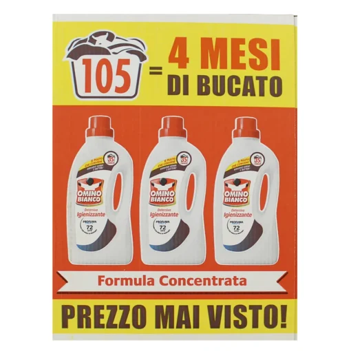 OMINO BIANCO DETERSIVO LIQUIDO BUCATO LAVATRICE IGIENIZZANTE 35 LAVAGGI x 3 PEZZI 4200 ML