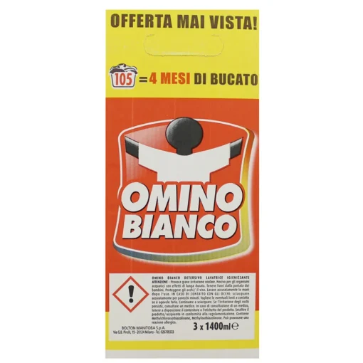 OMINO BIANCO DETERSIVO LIQUIDO BUCATO LAVATRICE IGIENIZZANTE 35 LAVAGGI x 3 PEZZI 4200 ML