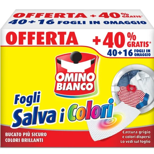 OMINO BIANCO SALVA I COLORI 40+16 FOGLI PER LAVATRICE