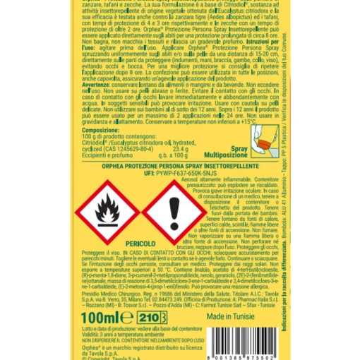 ORPHEA REPELLENTE ANTIPUNTURA SPRAY SAFARI VEGETALE 100 ML