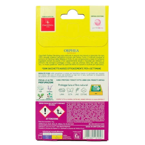 ORPHEA SALVALANA 3 SACCHETTI PROFUMATI FRAGRANZA PATCHOULI PER ARMADI e CASSETTI