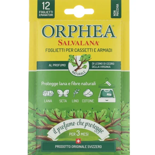 ORPHEA SALVALANA ANTI TARME FOGLIETTI EMANATORI LEGNO DI CEDRO 12 PZ