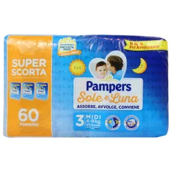 PAMPERS PANNOLINI SOLE E LUNA 3 MIDI 4-9 KG 60 PEZZI