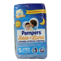 PAMPERS PANNOLINI SOLE E LUNA 5 JUNIOR 11-25 Kg 15 PZ.