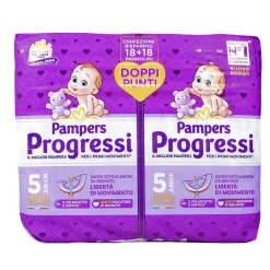 PAMPERS PROGRESSI 5 JUNIOR 11-25 KG 18+18 PEZZI PACCO DOPPIO