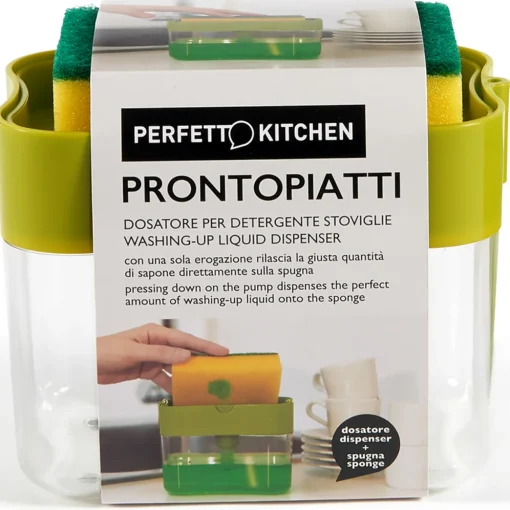 PERFETTO PRONTOPIATTI DOSATORE DISPENSER DETERGENTE STOVIGLIE CON SPUGNA