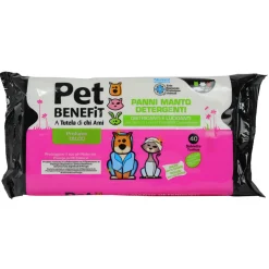 PET BENEFIT 40 PANNI DETERGENTI DISTRICANTI E LUCIDANTI PER MANTO DEI CANI e GATTI