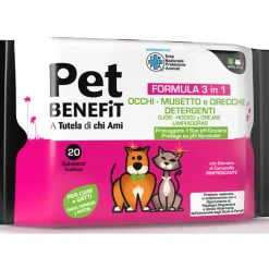 PET BENEFIT SALVIETTE DETERGENTI OCCHI / MUSETTO /ORECCHIE PER CANI e GATTI 20 PEZZI