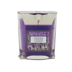 PETALI CANDELA PROFUMA AMBIENTE LAVANDA IN BICCHIERE DI VETRO 170 GRAMMI ARDENZA 45 ORE Diam.6,5sm e H 8cm