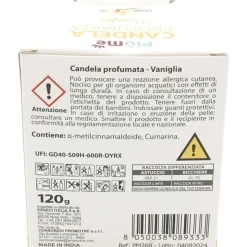 PIUME CANDELA PROFUMATA PROFUMAZIONE AMBIENTE VANIGLIA 120 GRAMMI
