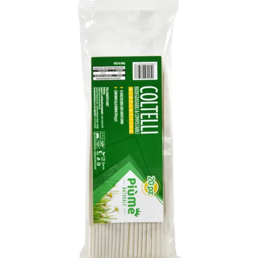 PIUME NATURALE COLTELLI 20 PEZI BIODEGRADABILI & COMPOSTABILI BIOPLASTICA