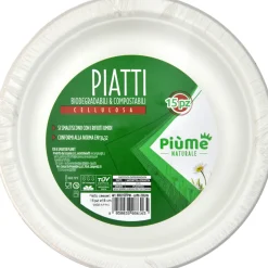 PIUME NATURALE PIATTO DESSERT 15 PEZZI 18 CM BIODEGRADABILI  & COMPOSTABILI CELLULOSA
