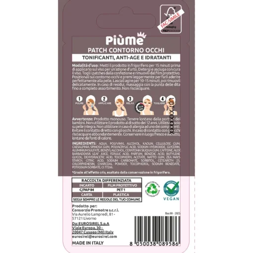 PIUME PATCH CONTORNO OCCHI HYDROGEL GLOW SKIN TONIFICANTI ANTI-AGE IDRATANTI 2 PEZZI