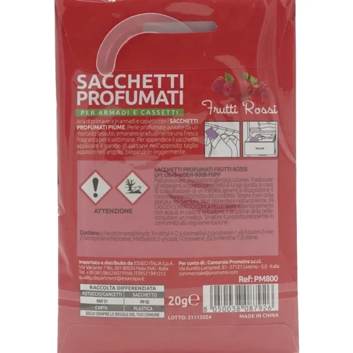 PIUME SACCHETTO PROFUMATORE ARMADI E CASSETTI FRUTTI 1 PEZZO 20 GRAMMI