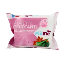 PIUME SALVIETTE STRUCCANTI TOP QUALITY PELLI SENSIBILI CON VITE ROSSA E ALOE VERA 20 PZ