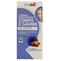 PIUME STRISCE DEPILATORIE CORPO e GAMBE CON OLIO DI MANDORLE DOLCI BIO & VITAMINA A PELLI SENSIBILI 16 PZ
