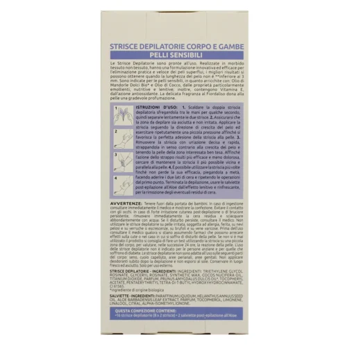 PIUME STRISCE DEPILATORIE CORPO e GAMBE CON OLIO DI MANDORLE DOLCI BIO & VITAMINA A PELLI SENSIBILI 16 PZ