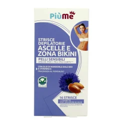 PIUME STRISCE DEPILATORIE ASCELLE e BIKINI CON OLIO DI MANDORLE DOLCI BIO & VITAMINA A PELLI SENSIBILI 16 PZ