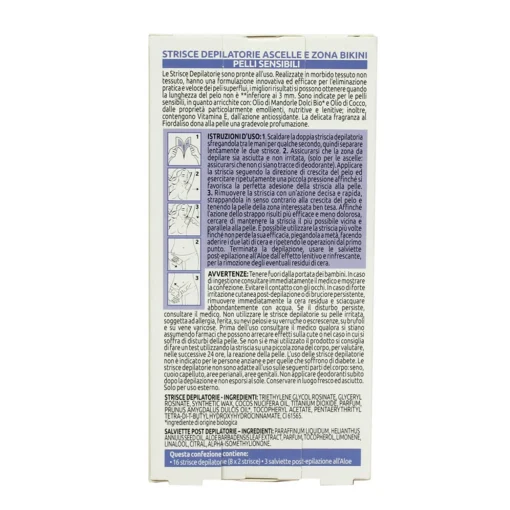PIUME STRISCE DEPILATORIE ASCELLE e BIKINI CON OLIO DI MANDORLE DOLCI BIO & VITAMINA A PELLI SENSIBILI 16 PZ