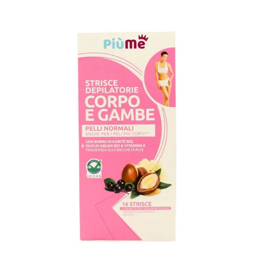 PIUME STRISCE DEPILATORIE CORPO E GAMBE CON BURRO DI KARITE' BIO, OLIO DI ARGAN BIO, CERA D'API & VITAMINA E PELLI NORMALI 16 PZ