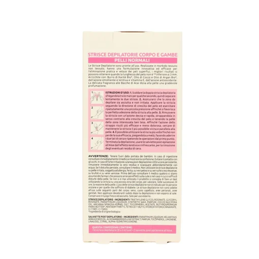 PIUME STRISCE DEPILATORIE CORPO E GAMBE CON BURRO DI KARITE' BIO, OLIO DI ARGAN BIO, CERA D'API & VITAMINA E PELLI NORMALI 16 PZ