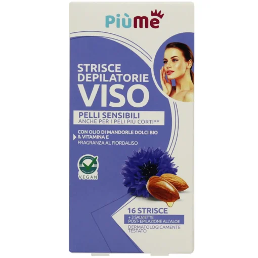 PIUME STRISCE DEPILATORIE VISO CON OLIO DI MANDORLE DOLCI BIO & VITAMINA E PELLI SENSIBILI 16 PZ