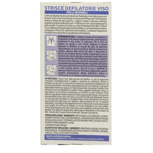 PIUME STRISCE DEPILATORIE VISO CON OLIO DI MANDORLE DOLCI BIO & VITAMINA E PELLI SENSIBILI 16 PZ