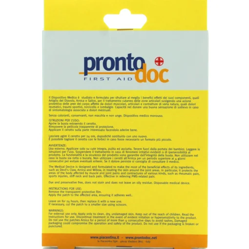 PRONTO DOC 4 CEROTTI CON ARNICA x DOLORI ARTICOLARI e MUSCOLARI EFFICACE 24h 9x14cm