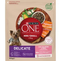 PURINA ONE DOG MINI SMOLL <10 LG DELICATE SALMONE CON RISO BUSTA 800 GRAMMI