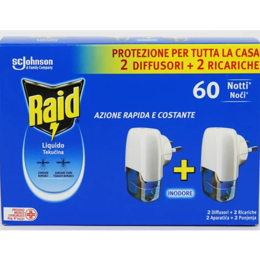 RAID INSETTICIDA 2 DIFFUSORI + 2 RICARICHE LIQUIDE 60 NOTTI