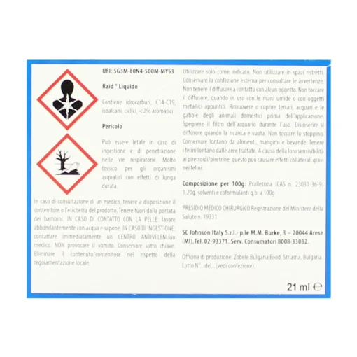 RAID INSETTICIDA DIFFUSORE + RICARICA LIQUIDA 30 NOTTI