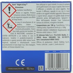 RAID NIGHT&DAY INSETTICIDA DIFFUSORE + RICARICA A SABBIA COMPRESSA DURATA 10 GIORNI
