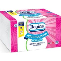 REGINA ASCIUGAMANI DI CARTA MONOUSO 100 PZ PACCO CON ADESIVO