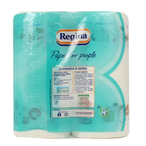 REGINA CARTA CUCINA ASCIUGONI 2 ROTOLI 2 VELI MAXI FOGLI 200 STRAPPI