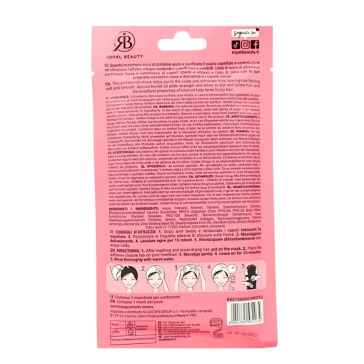 ROYAL BEAUTY MASCHERA CAPELLI ALLE PROTEINE LISCI PERFETTI ANTI CRESPO IN CUFFIA MONOUSO