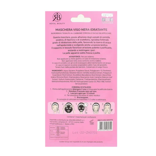 ROYAL BEAUTY MASCHERA VISO NERA IN TESSUTO IDRATANTE