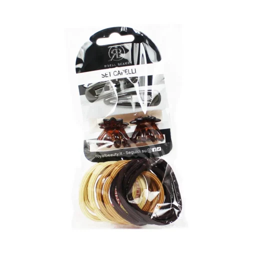 ROYAL BEAUTY SET 2 CLIC CLAC + 2 MINI MOLLETTE + 10 ELASTICI CODA MARRONI