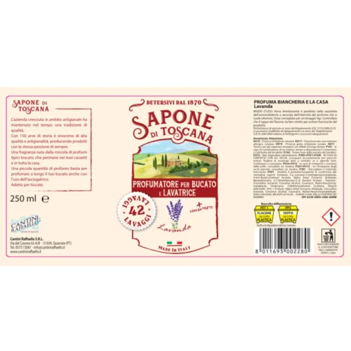 SAPONE DI TOSCANA PROFUMATORE PER BUCATO E LAVATRICE LAVANDA 42 LAVAGGI 250 ML