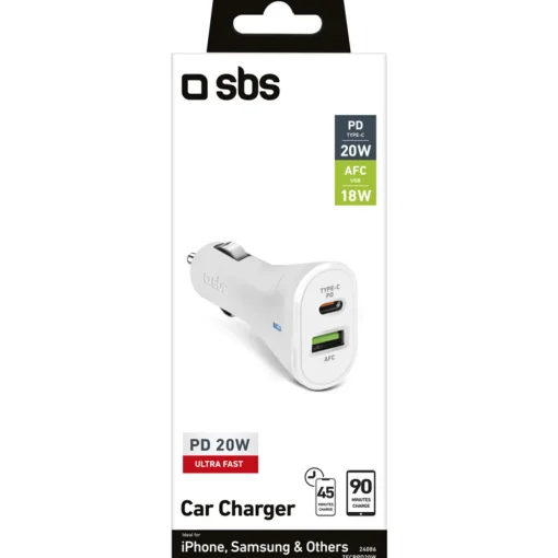 SBS CARICABATTERIE DA AUTO PD 20W BIANCO 24086
