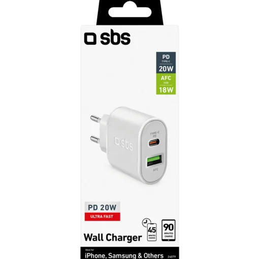 SBS CARICABATTERIE VIAGGIO PD 20W BIANCO 24079