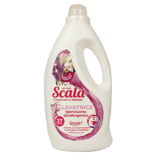 SCALA DETERSIVO LIQUIDO BUCATO LAVATRICE IGIENIZZANTE IPOALLERGENICO GELSOMINO e PATHCOULI 37 LAVAGGI LT 1,5