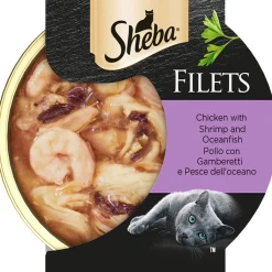 SHEBA FILETS POLLO CON GAMBERETTI e PESCE DELL'OCEANO LATTINA 60 grammi