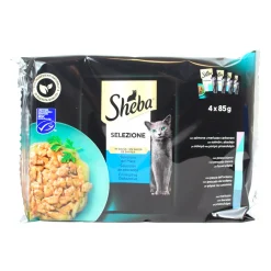 SHEBA SELEZIONE DEL MARE IN SALSA PESCE 4 BUSTE DA 85 GRAMMI (SLAMONEeMERLUZZO CARBONARO - PESCE BIANCO - PESCE DELL'OCEANO - MERLUZZO)