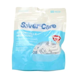 SILVER CARE FORCELLE MONOUSO CON FILO INTERDENTALE INCORPORATO BUSTA 50 PEZZI