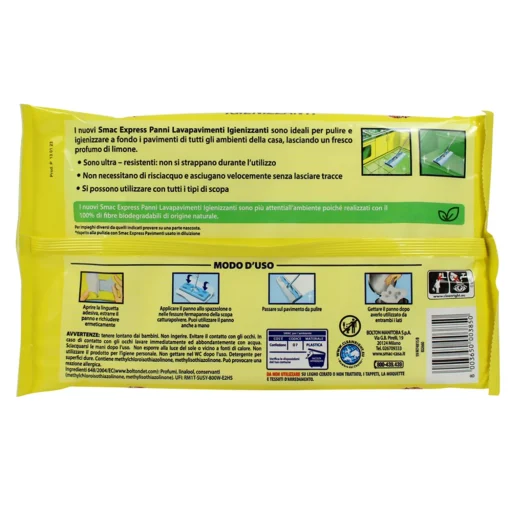 SMAC PANNI DETERGENTI PAVIMENTI PROFUMO DI LIMONE 12 PANNI MAXI IMPREGNATI