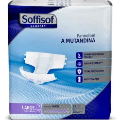 SOFFISOF PANNOLONI MUTANDINA ADULTI MISURA LARGE GIRO VITA 100-150 CM BUSTA 15 PEZZI  ASSORBENZA MAXI 9 GOCCE DISPOSITIVO MEDICO CE DI CLASSE 1